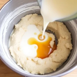 Add the milk and vanilla extract, stirring just until the dough comes together.