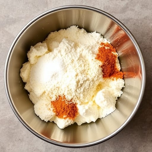 In a medium-sized mixing bowl, combine cottage cheese, almond flour, parmesan, garlic powder, onion powder, smoked paprika, salt, and pepper.