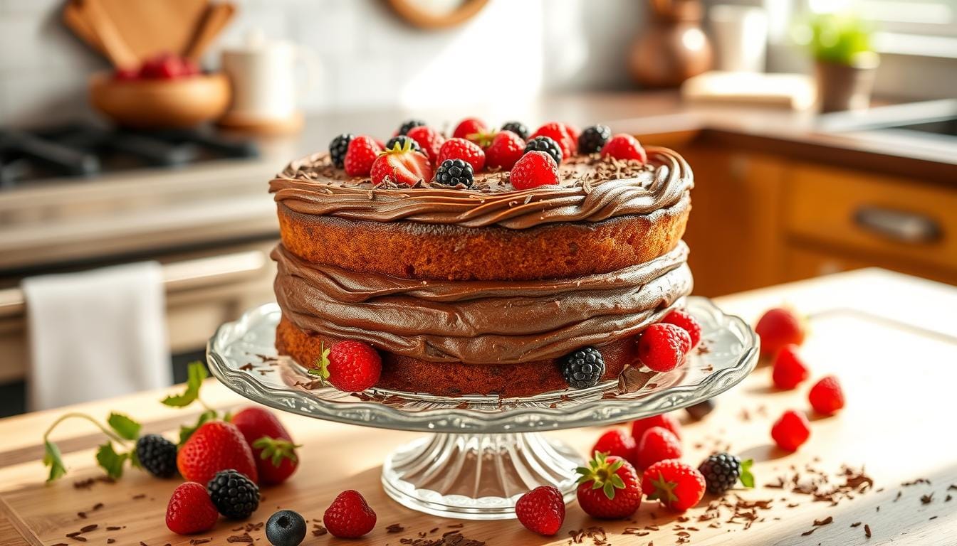 vanilla cake with chocolate frosting