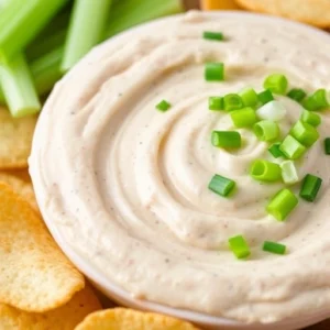 Garnish with chopped green onions and serve with your favorite dipping items like celery sticks, tortilla chips, or crackers.