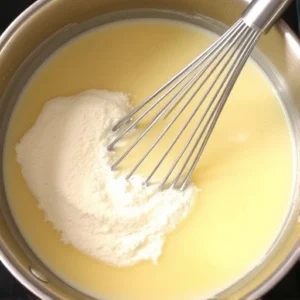 In a separate pan, melt the butter over medium heat. Add the flour and whisk continuously