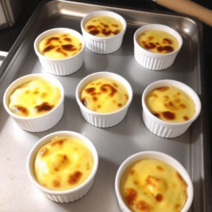 Place the ramekins on a baking sheet and bake in the preheated oven for 10-12 minutes