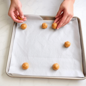 Roll the mixture into small balls, about 1 inch in diameter, and place them on a baking sheet lined with parchment paper