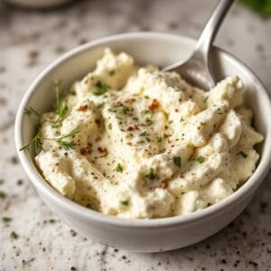 mixing herbs into cottage cheese