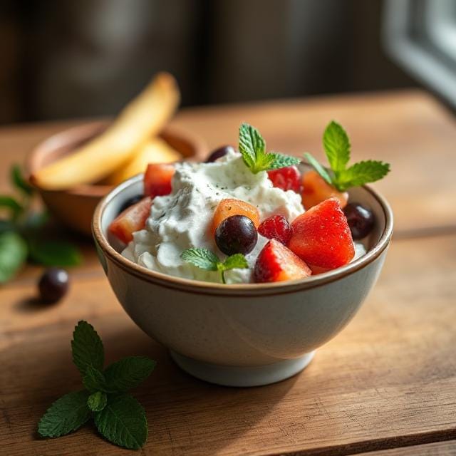 serving of cottage cheese with fruit