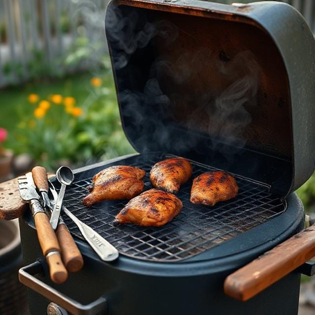 smoked chicken thighs on backyard smoker