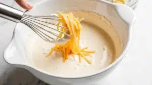 Mixing homemade pimento cheese with cream cheese and sharp cheddar using hand mixer for smooth, creamy texture