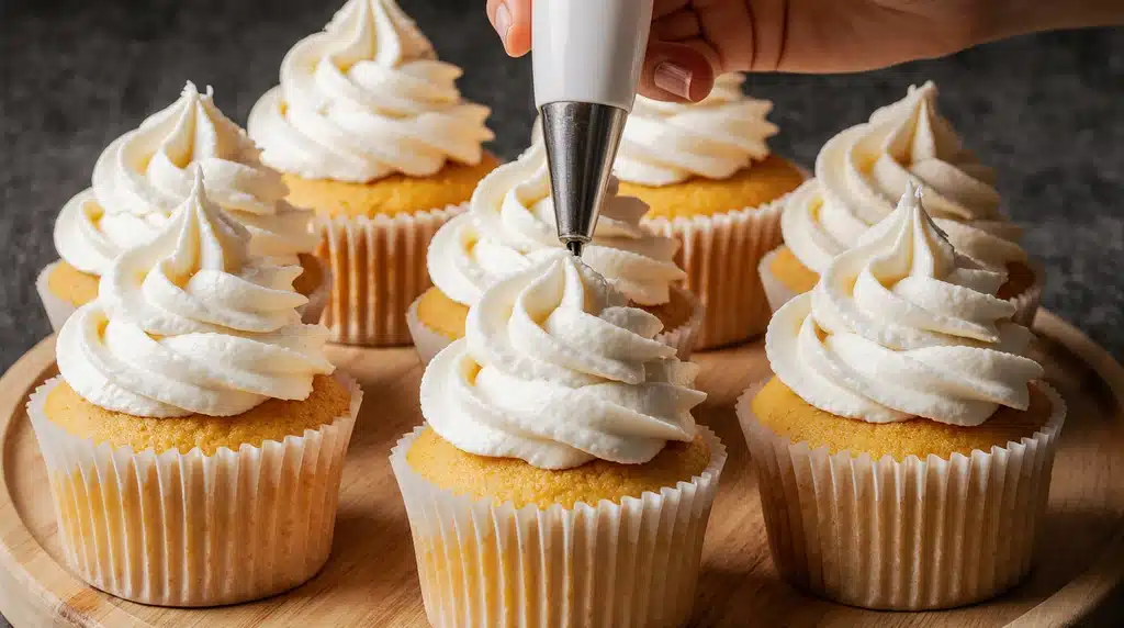Finished red velvet cake frosted with cream cheese buttercream frosting showing perfect layers