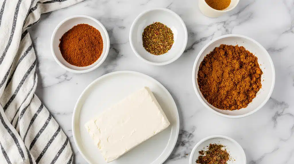 ingredients for smoked cream cheese recipe: cream cheese and spice blend