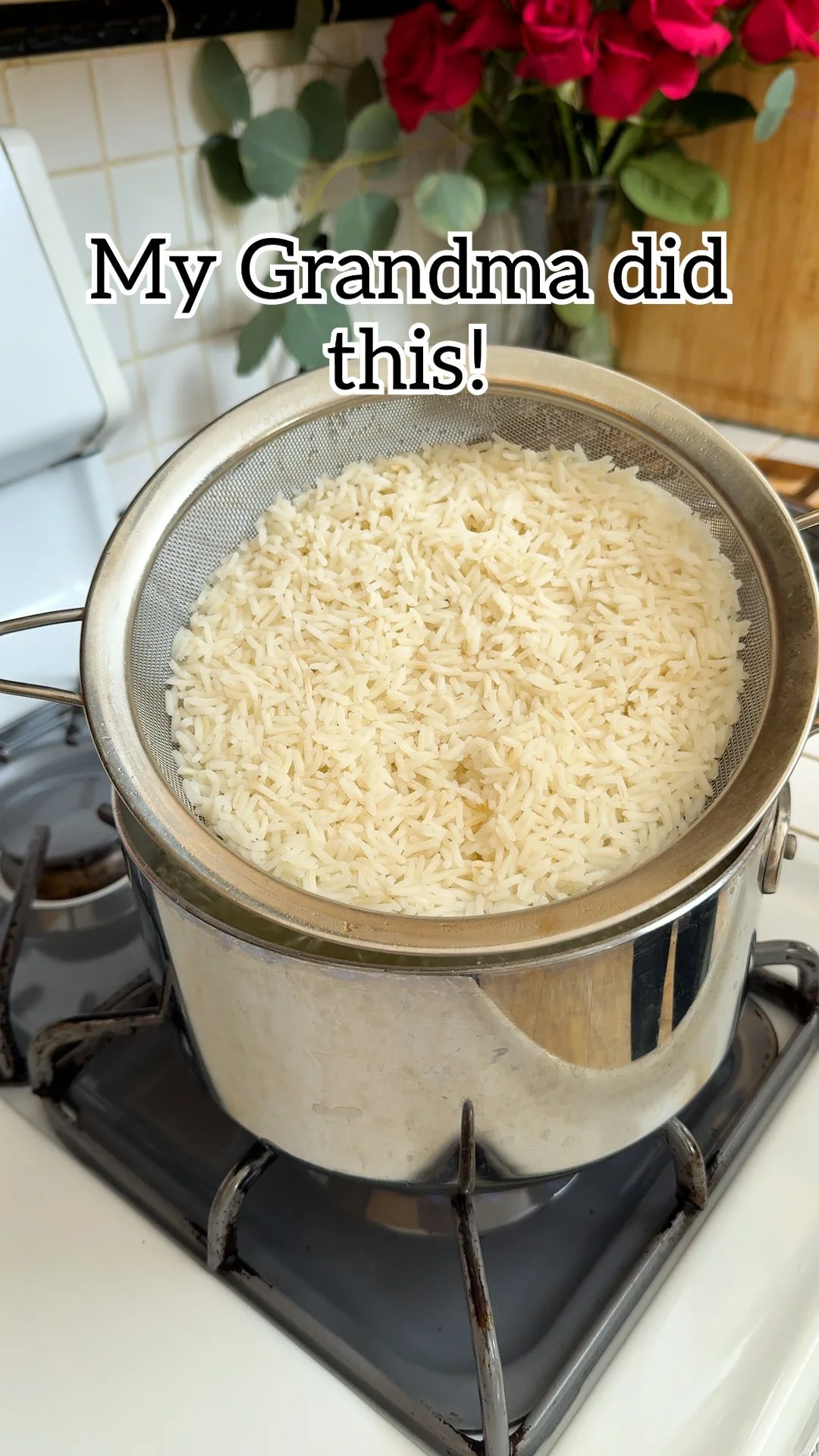 Steaming rice in a fine mesh strainer for perfect fluffy texture