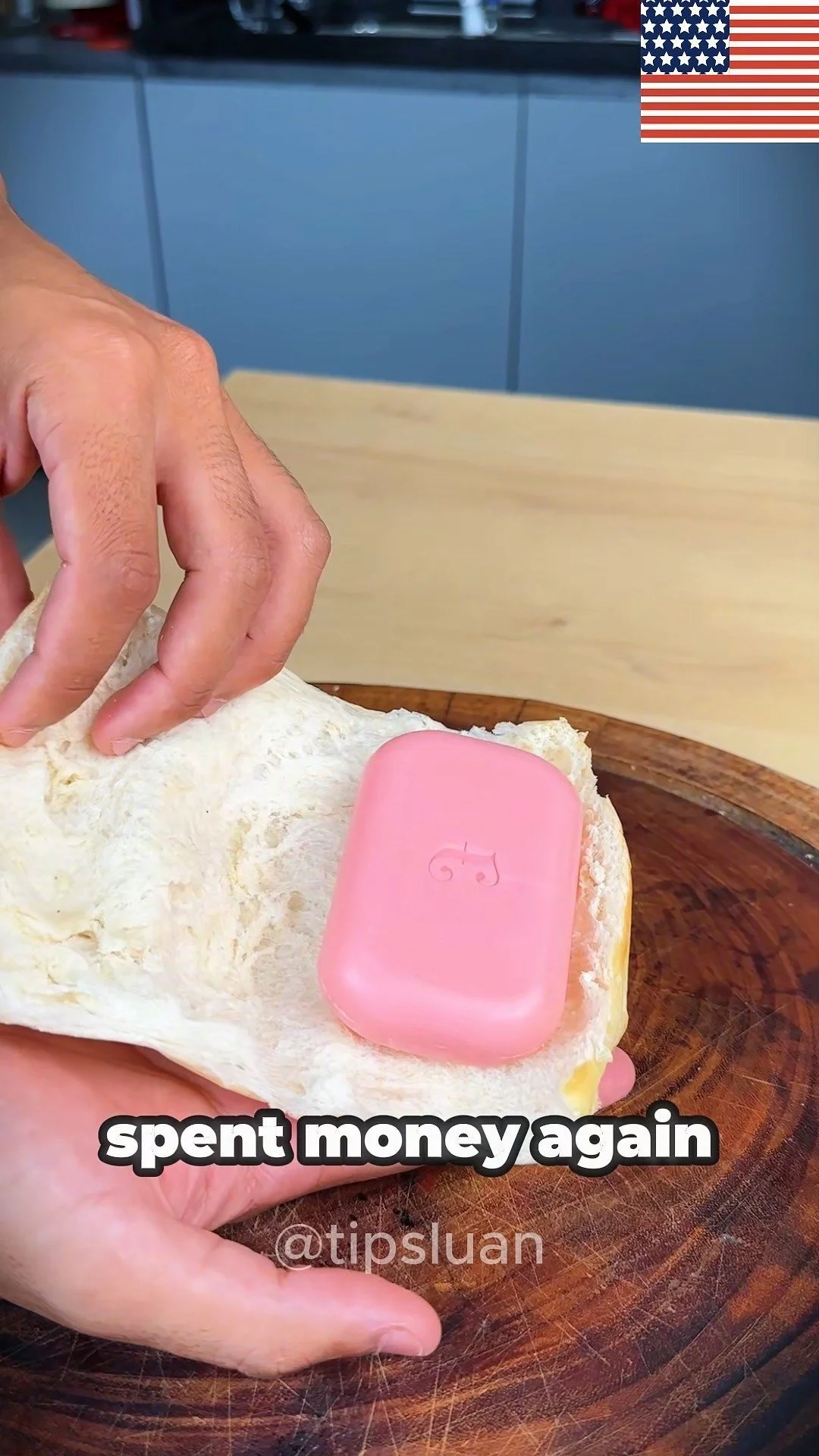 Experiment showing soap inside a loaf of bread.